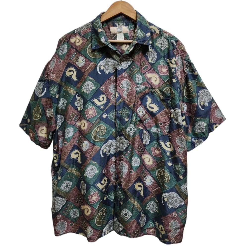 Silk Uomo Mens Multicolor Short Slv Collared Button Up NAK Shirt Sz XL Hawaiian